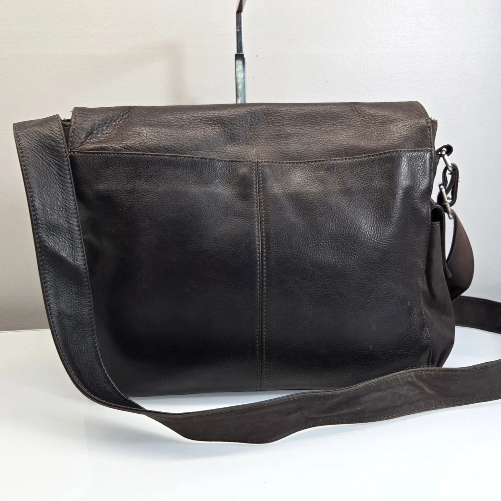 Fossil Messenger Bag Medium Chocolate Brown Leather Crossbody Laptop Briefcase
